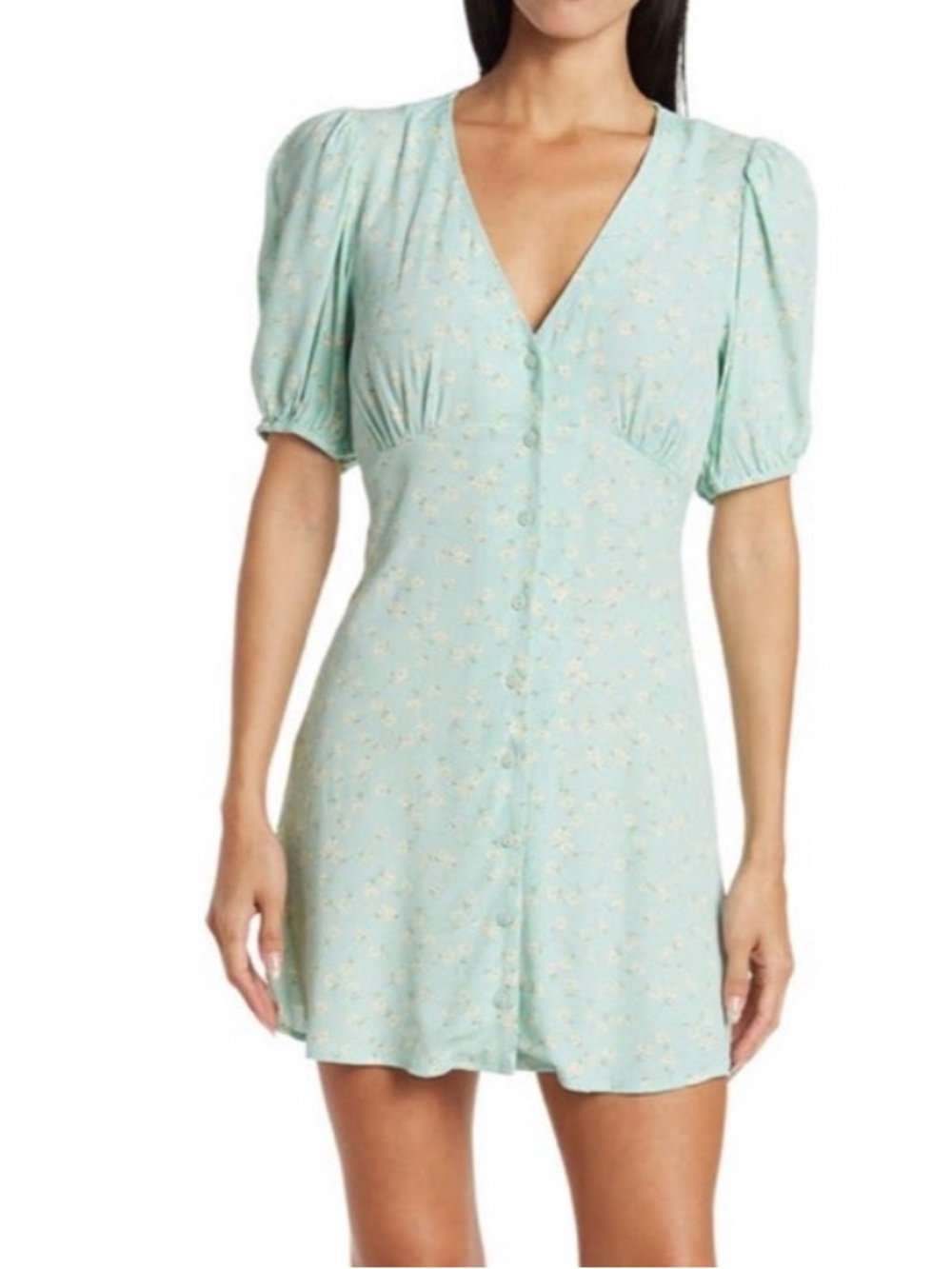 Elodie Mint Green Floral Mini Dress with Puff Sleeves